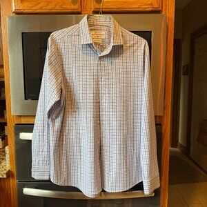 Missen & Main Leeward Collection Long Sleeve Button Down Blue & White Shirt L